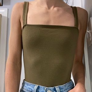 Olive green bodysuit one piece square neck line